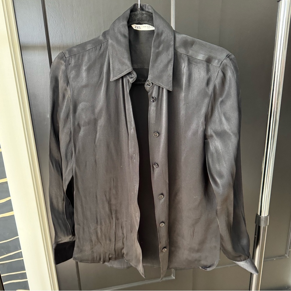 Zara satin look black blouse